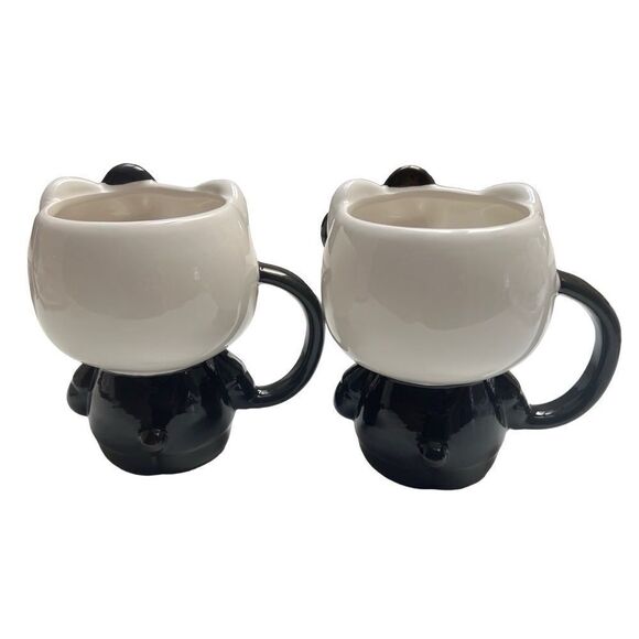 Sanrio Hello Kitty Halloween Skeleton Ceramic Mug Set of 2 Black White NEW - Picture 2 of 9